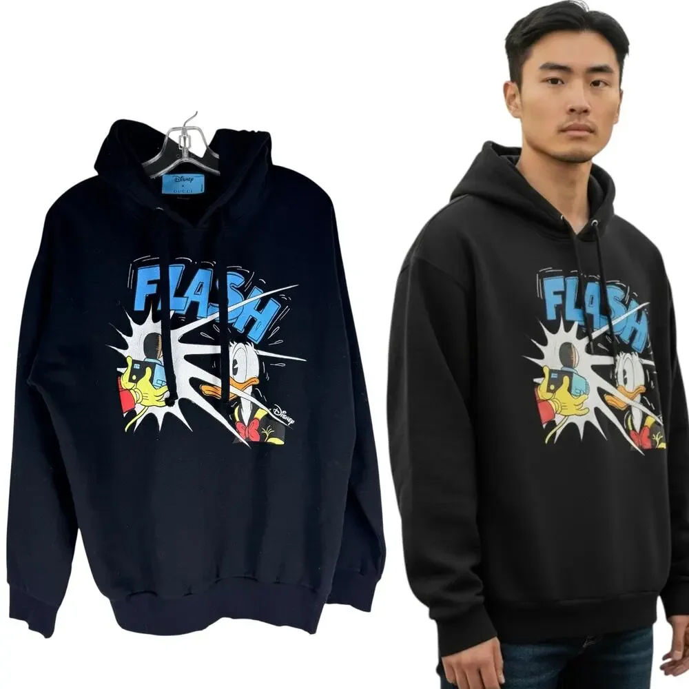 New Gucci x Disney Donald Duck Oversized Hoodie Sweatshirt Black Size S